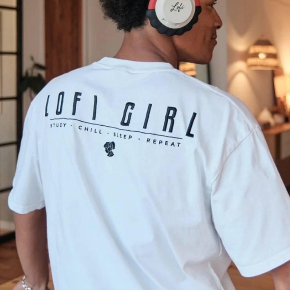 Lofi Girl | White Embroidered T Shirt